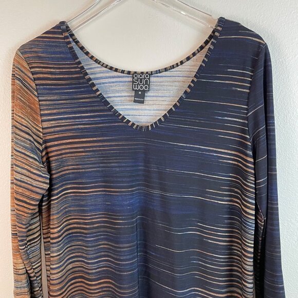 Clara Sun Woo Stripe V-Neckline Tunic Top Size Medium - Picture 3 of 8